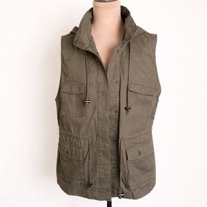 Love Tree Olive Green Utility Vest 2X Hooded Cargo Anorak Jacket Plus Size